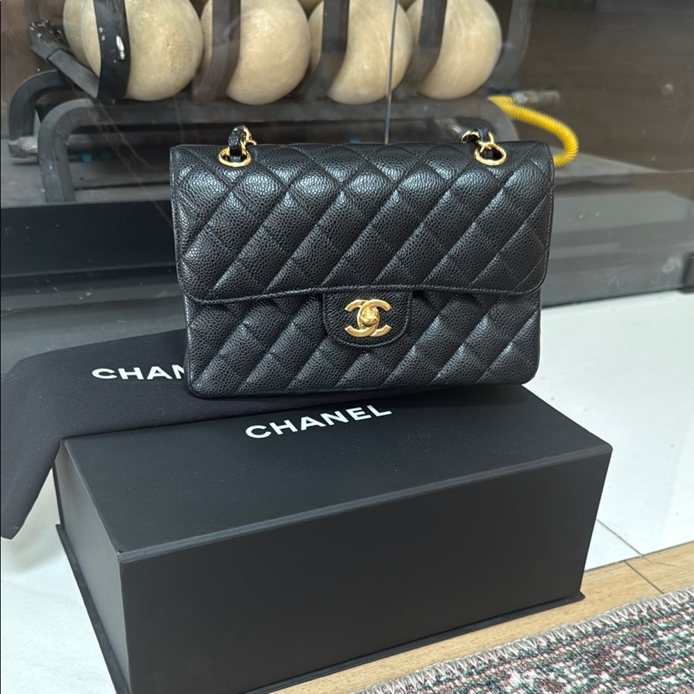 CHANEL Black Quilted Caviar Small
